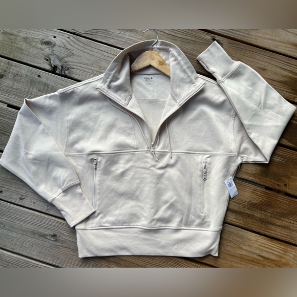 Old Navy Tops - Old Navy Light Cream Half Zip Large Pullover Sweatshirt